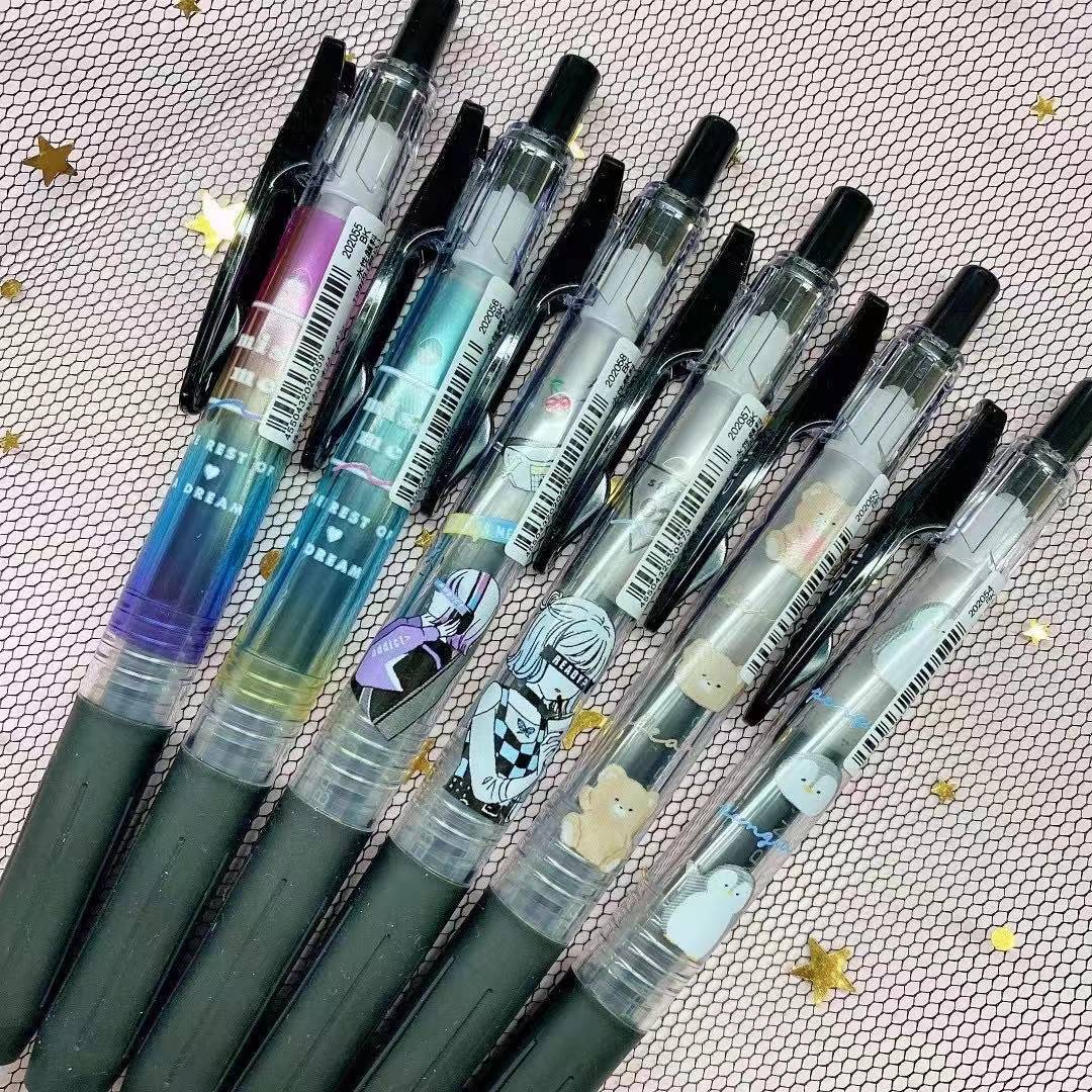 新款日本zebr斑马jj15插画师限定小熊企鹅渐变彩虹中性笔黑色0.