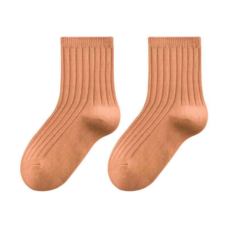 New Children's Socks Spring and Autumn Korean Style Solid Color Baby Tube Socks Double Needle Boneless Loose Feet Comfortable