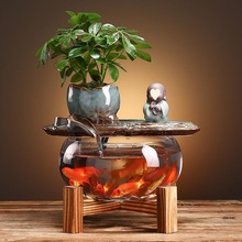 迷你鱼缸创意桌面小型循环流水透明家用玄关生态水族箱造景摆件