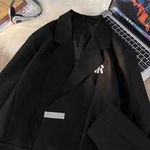 高级设计感黑色西装外套男2023秋季新款小众宽松廓形质感西服上衣