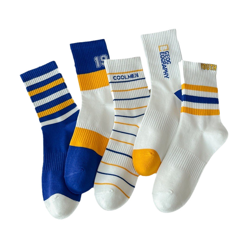 SocksMen's Middle Tube SocksKlein Blue Ins Trendy Teenagers Deodorant Cotton SocksAutumn Striped Sports Stockings Wholesale