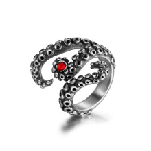 欧美钛钢戒指 个性复古章鱼指环 不锈钢情侣红宝石戒指SA1132