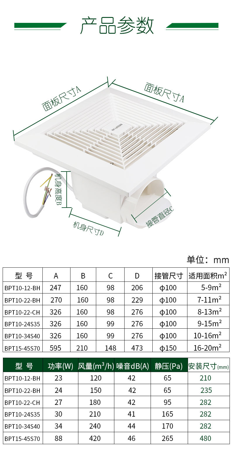 家用排气扇规格型号图片