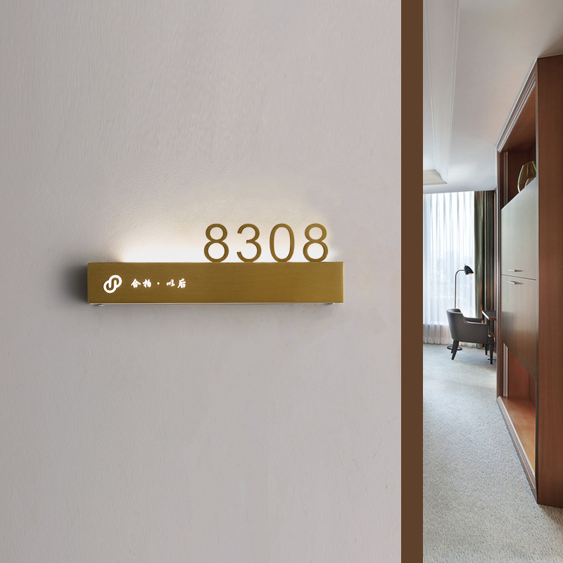 高端钛金不锈钢金属门牌制作公司酒店客房发光号码牌门牌号标识牌
