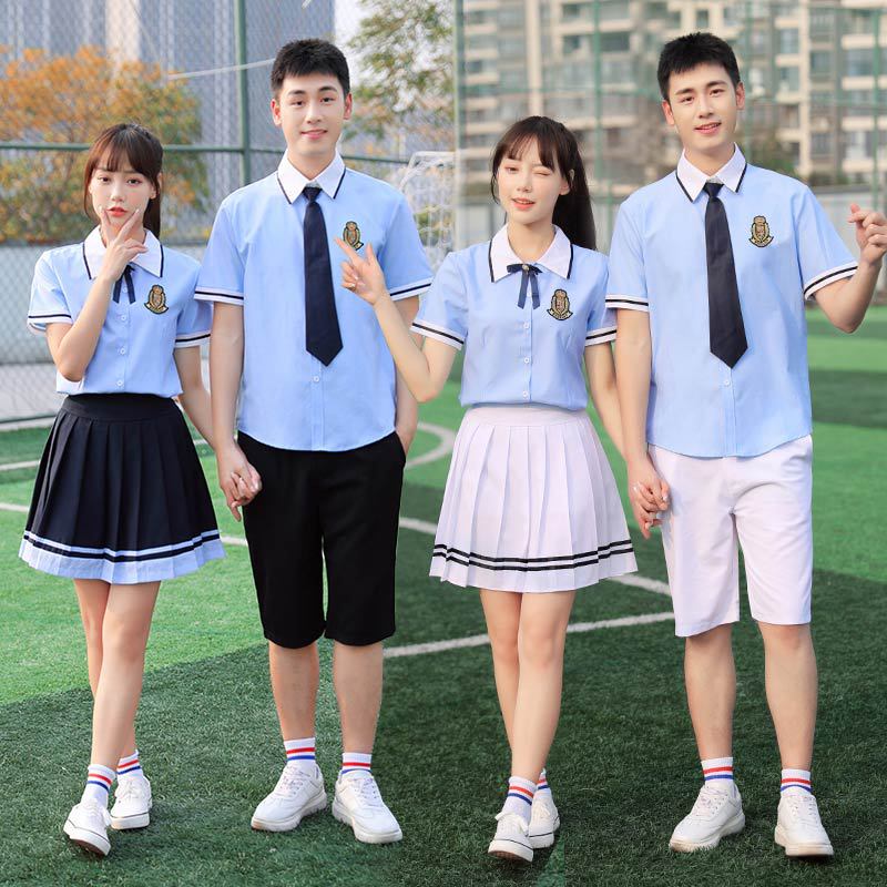 夏季新学院风搞中学生初中生毕业照运动会班服jk水手服校服两件套