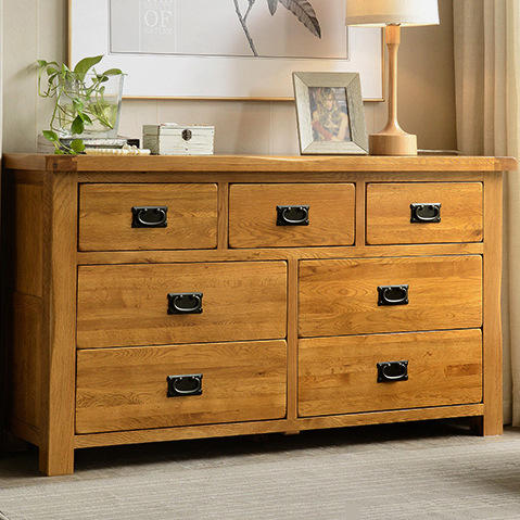 白橡木纯实木美式七斗柜全实木储物柜七斗橱客厅带抽边桌卧室家具