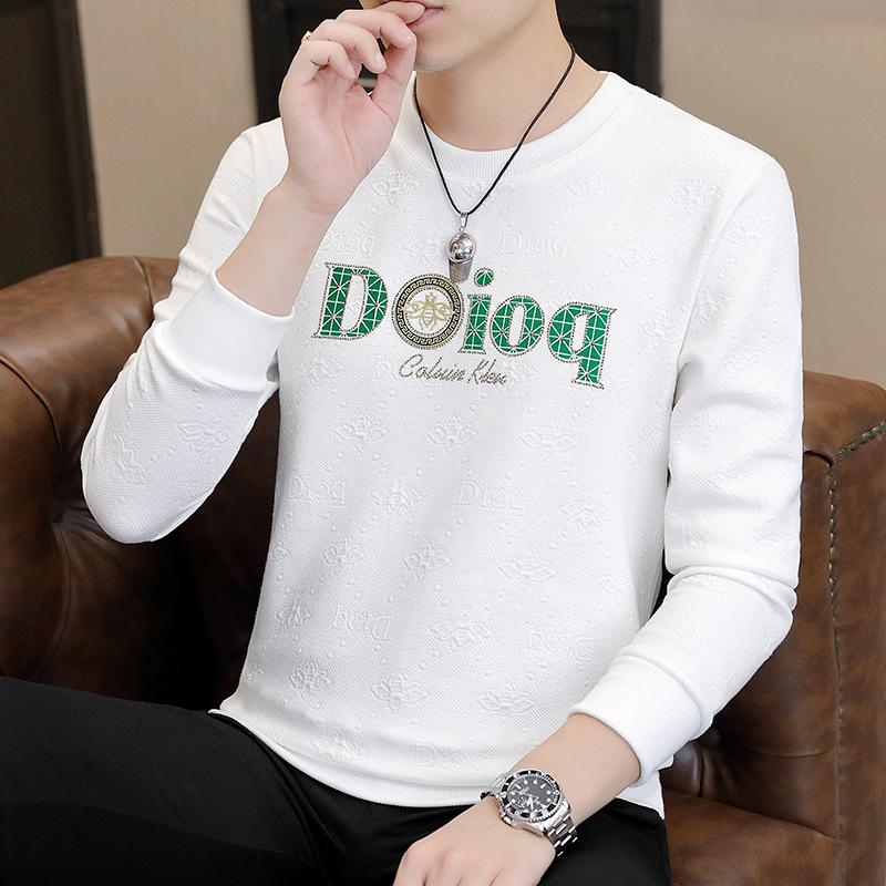 2023 Spring and Autumn Long-Sleeved T-shirt Men's Korean-Style Fashion Slim Fit Undershirt Top Clothes Trendy Sweater Men's Clothing