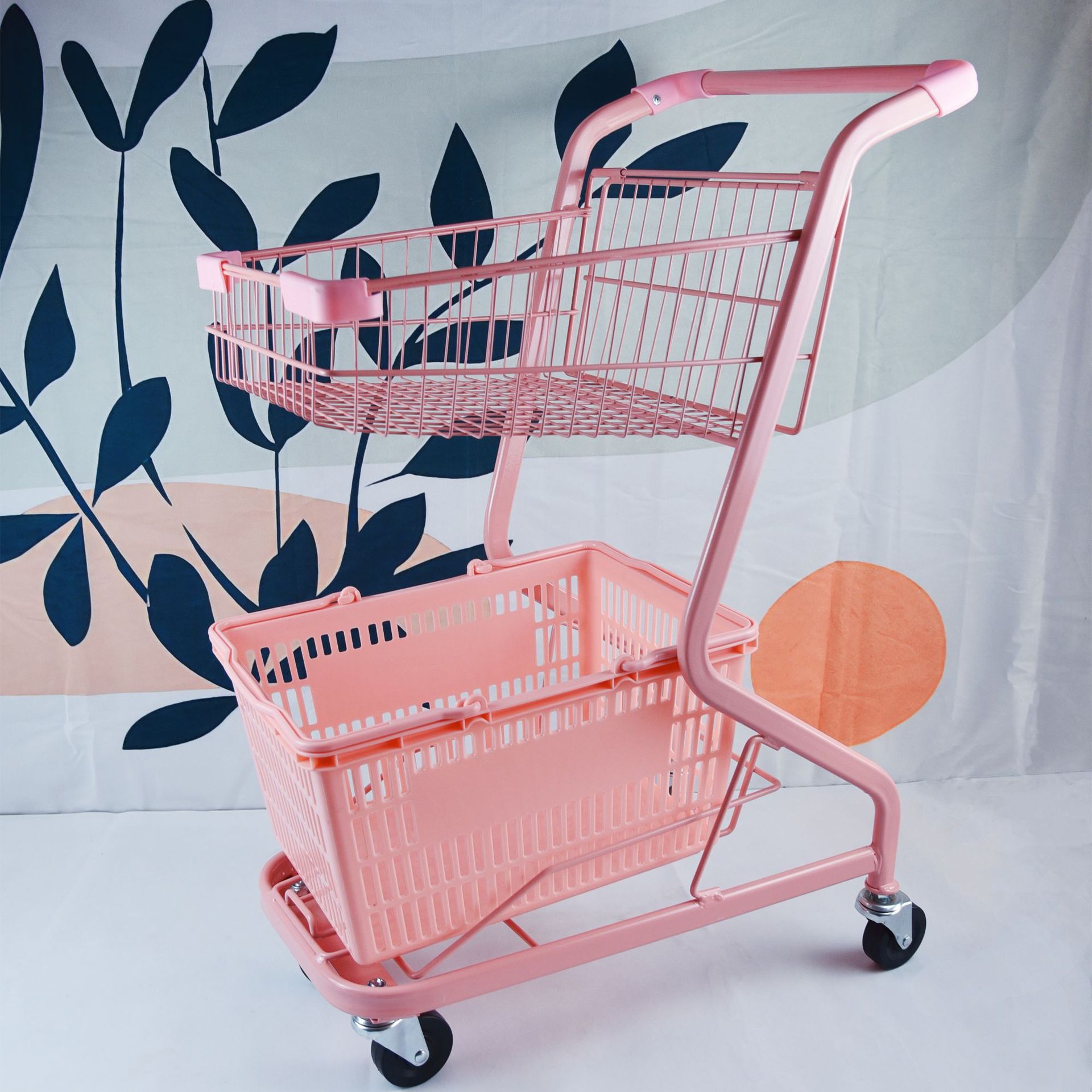 网红推车超市粉色购物车可爱少女心ktv日式双层手推车摆摊车地摊