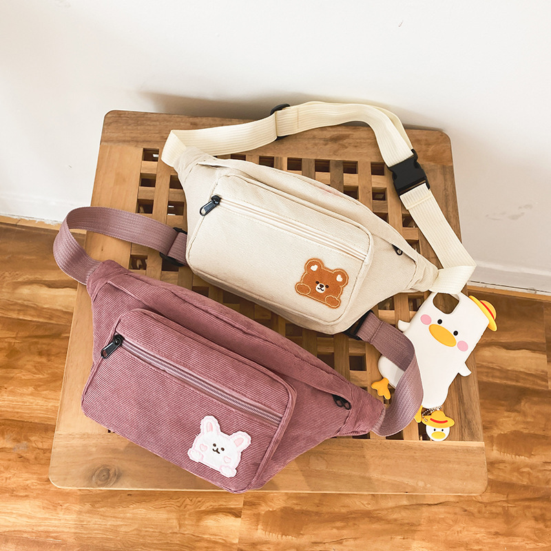 Autumn and Winter New Japanese Style Vintage Style Cute Bear Corduroy Soft Girl Students' Crossbody Bag Funny Personality Shoulder Bag