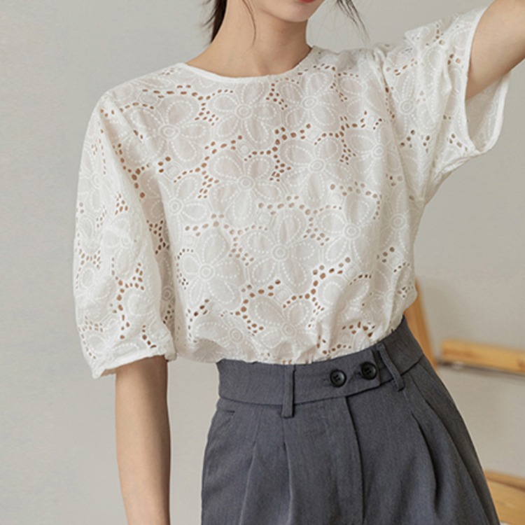 全镂空蕾丝t恤图片