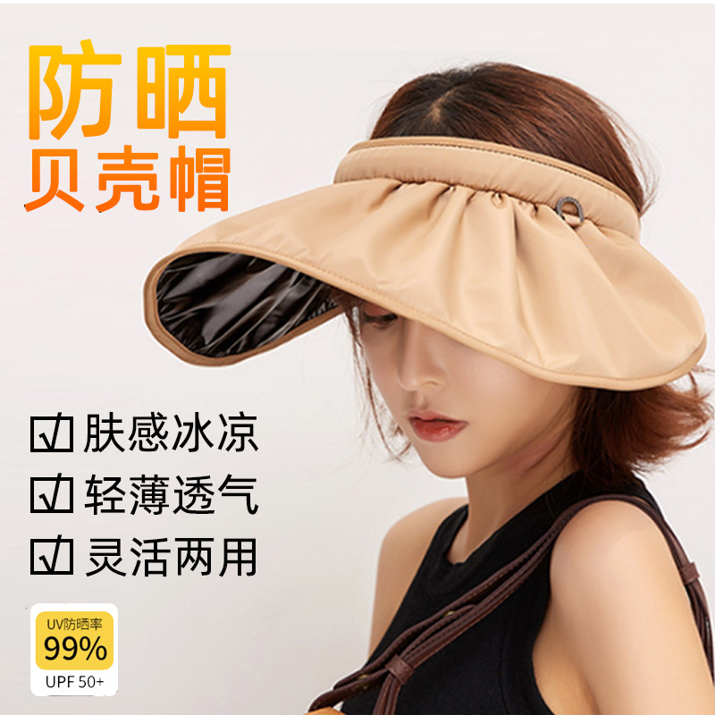 Women's Vinyl Shell-like Bonnet Topless Hat Dual-Use Headband Sun Protection Sun Hat Fisherman Beach Hat Sun Hat Wholesale