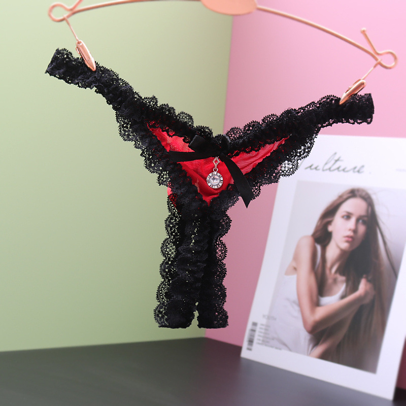 性感蕾丝开裆丁字t裤女士低腰透明情趣网纱免脱吊坠日系诱惑内裤