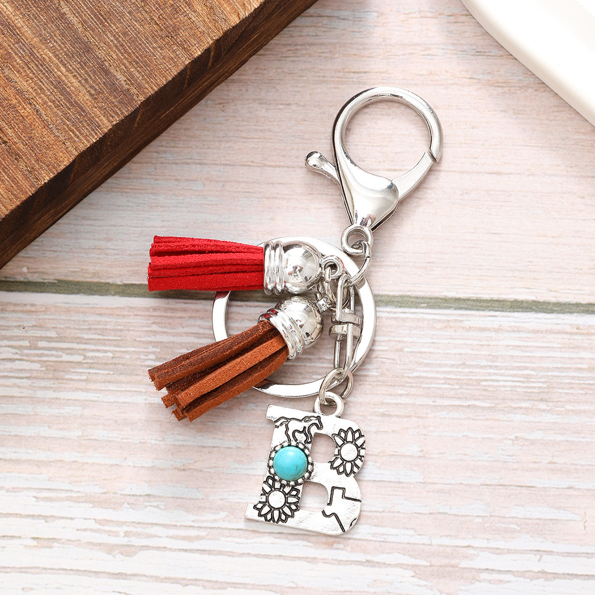 New Alloy Letter Red Korean Velvet Tassel Accessories Keychain Pendant Cross-Border European and American Amazon