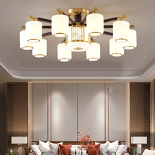 新中式全铜实木客厅吸顶灯中山灯饰吸吊两用餐厅灯灯罩朝下卧室灯