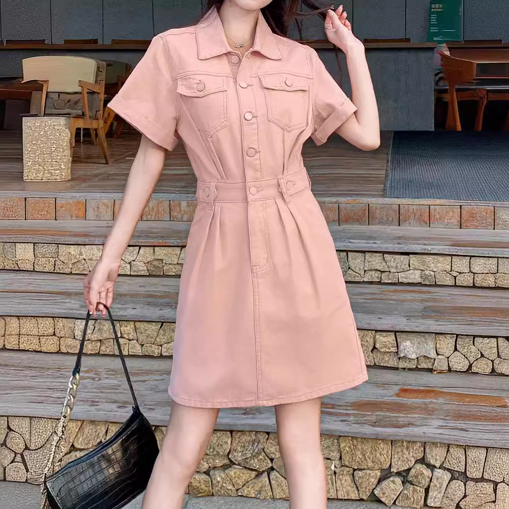 3151#春季新款2024粉色短裙套装粉红色牛仔布上衣套装-阿里巴巴