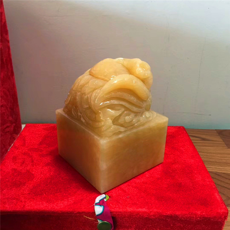 凤凰摆件印章玉玺 米黄玉凤印古风玉玺篆刻工艺品摆设