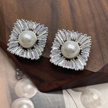 CHENGXIN铜镀方形镶珍珠锆石钮扣时尚女装外套粗花呢大衣毛衣扣子