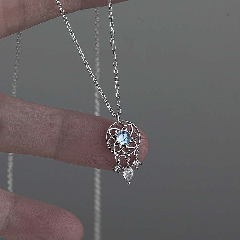 fashion silver color dream catcher zircon pendant necklace f