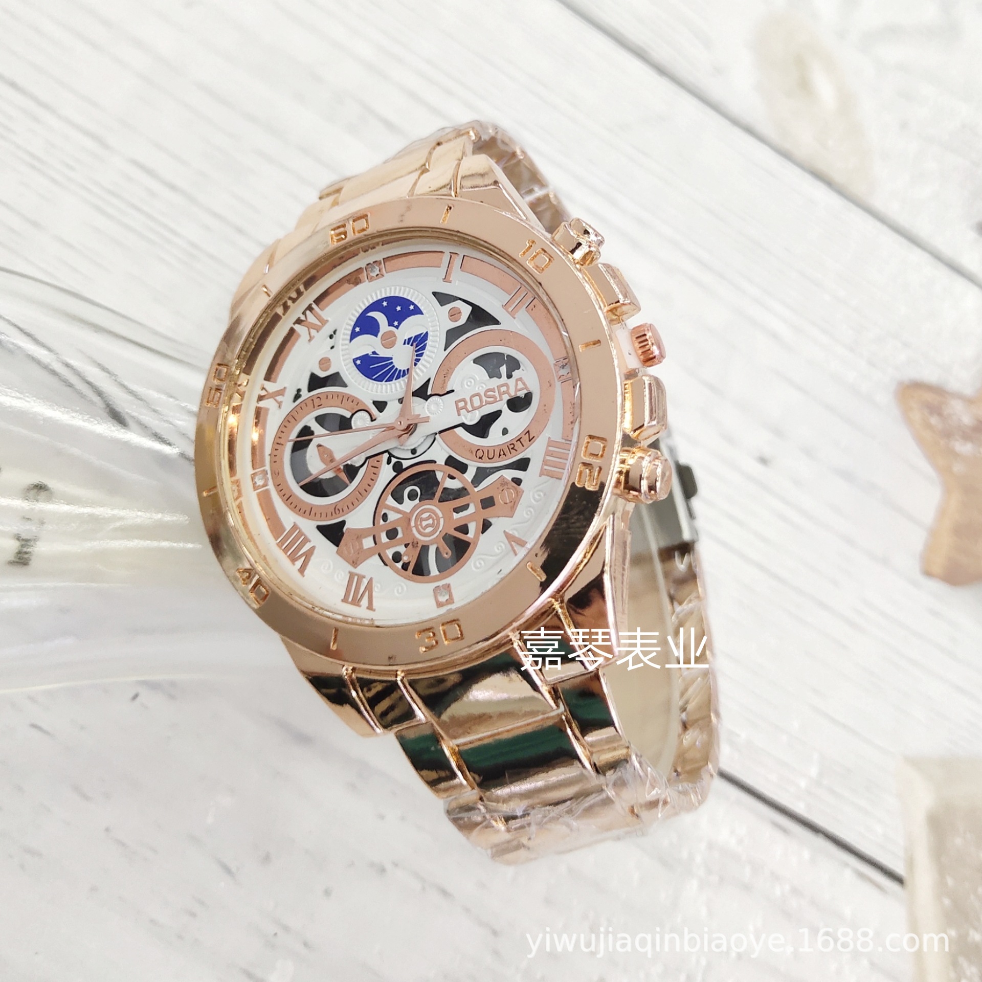 跨境外贸选款速卖通时尚经典休闲仿机械镂空男士商务礼品手表