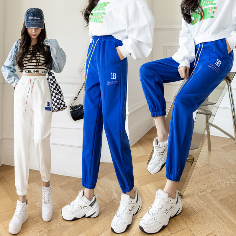 欧货克莱因蓝卫裤女春季2022新款时尚字母刺绣百搭显瘦束脚运动裤