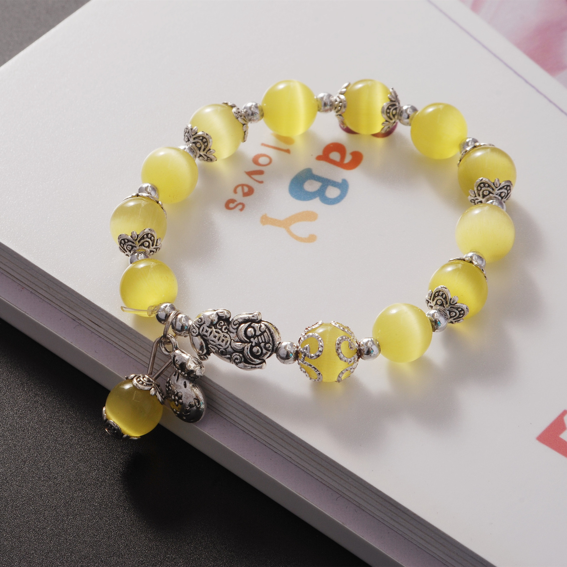 民族风猫眼石手串貔貅手工串珠手链网红韩版首饰弹力手绳配饰外贸