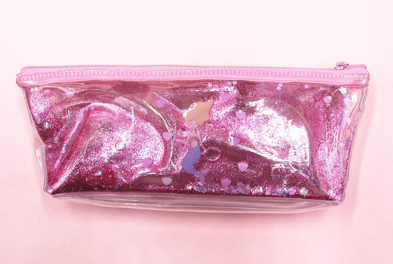 韩版卡通美人鱼入油流沙笔袋 pvc立体学生文具收纳笔袋办公用品