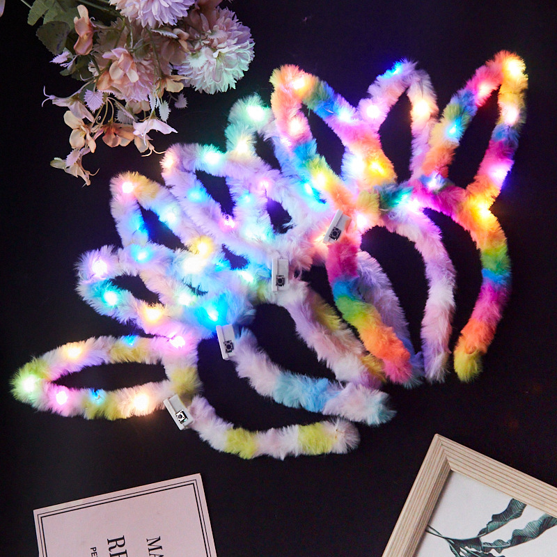 Luminous Headband Stall Night Market Toy Hair Accessories Yiwu Feather Rabbit Ears Headband Plush Headdress Push Hairpin