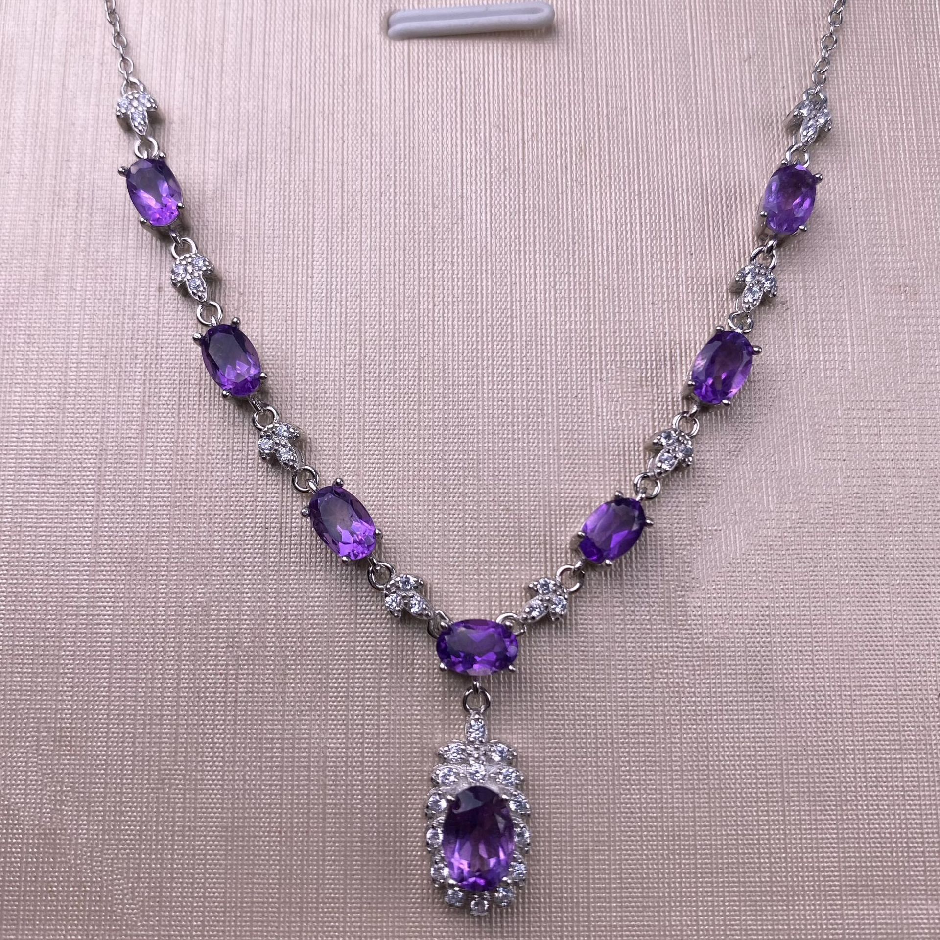 紫水晶项链s925银镶嵌豪华多颗粒晚装链女首饰品晶体干净颜色浓郁