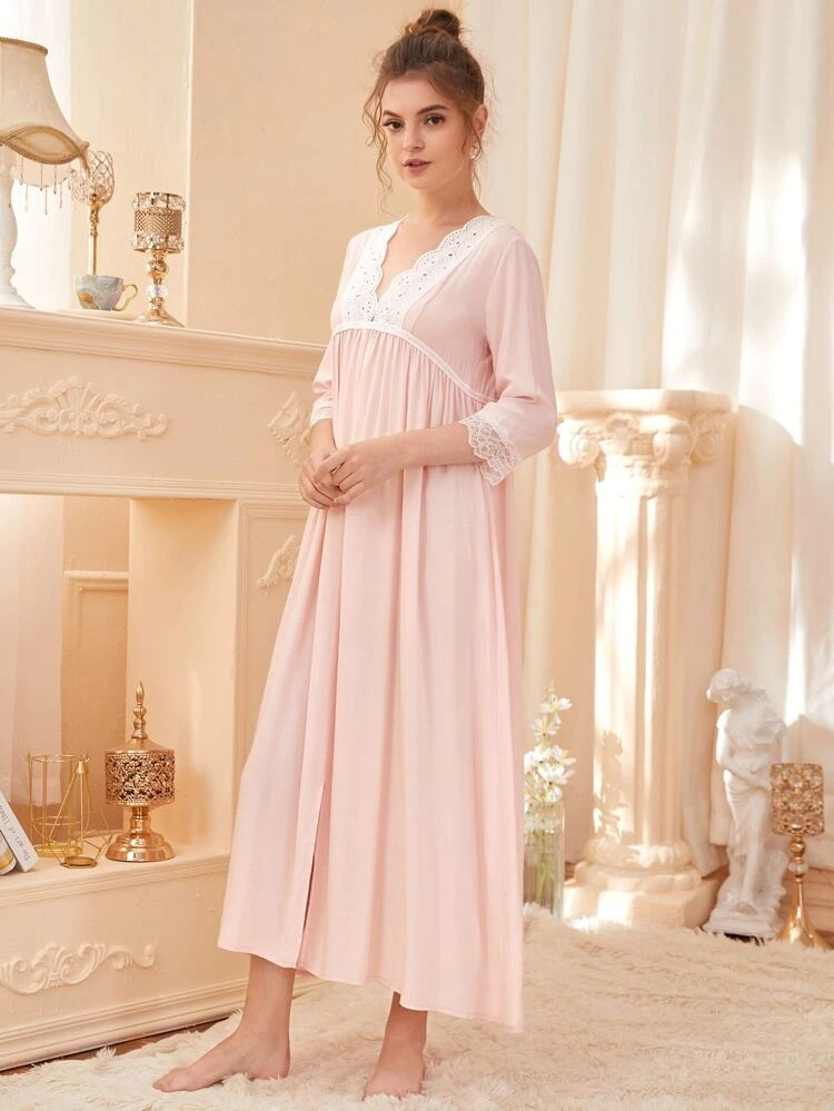 女士宫廷风家居服居家舒适长裙性全棉性感睡裙代发新潮法式睡衣