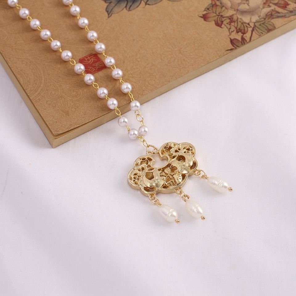 平安锁项链珍珠软璎珞明制汉服配饰古风饰品流苏仙气少女古装项饰