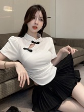 新中式高级国风盘扣短款衬衫女夏季设计感小众甜辣妹独特修身衬衣