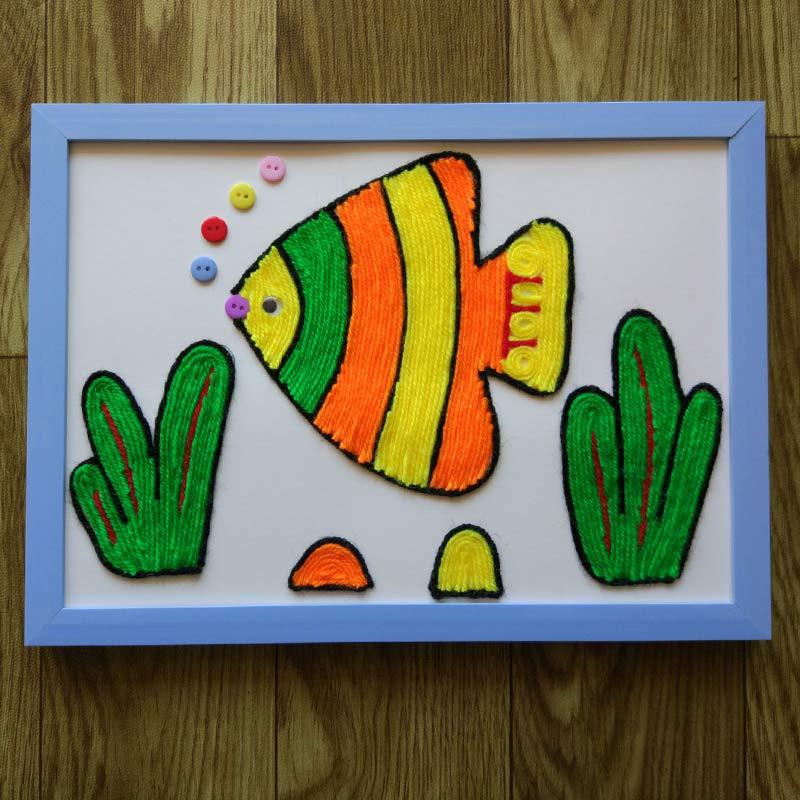 儿童手工diy创意材料包豆画子种子趣味亲子手工毛线画 一条鱼