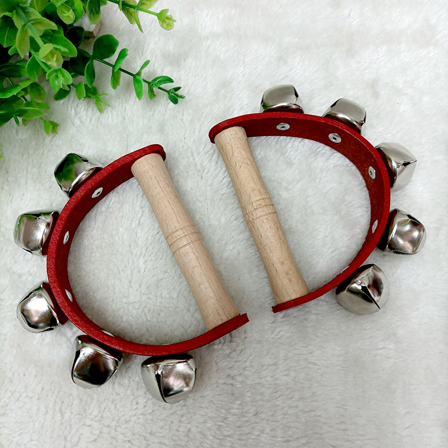 跨境热卖皮铃木柄马蹄铃5铃皮摇铃皮手铃手摇铃手串铃d型摇铃