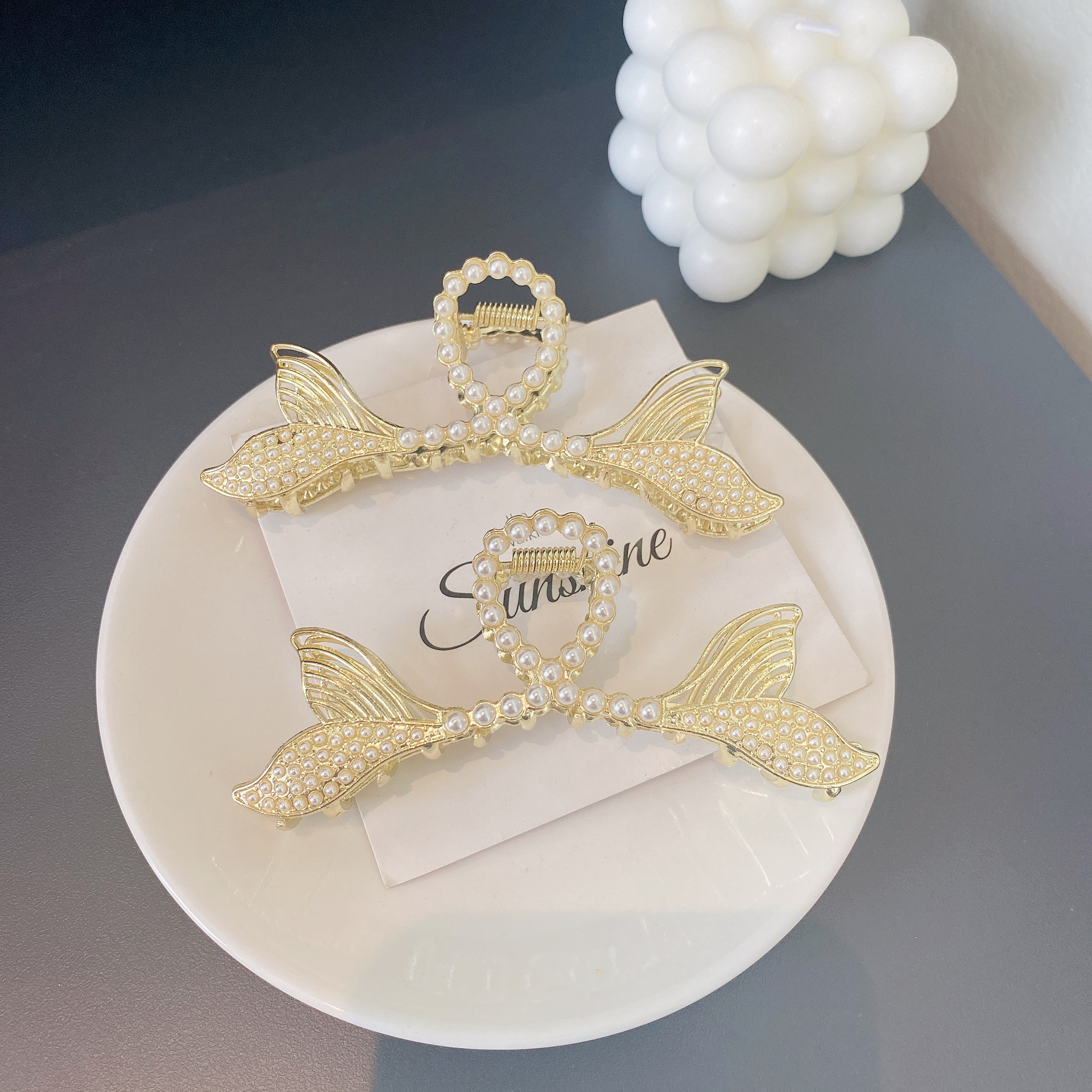 精致珍珠鱼尾发夹女后脑勺感韩国优雅发抓夹大号鲨鱼夹子头饰