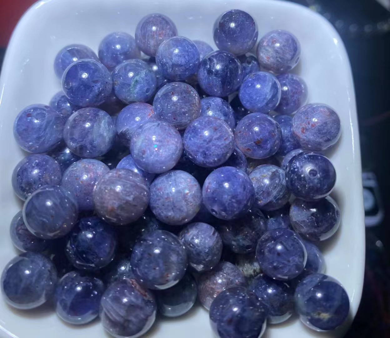 天然堇青血滴单珠全品无杂裂堇青石手串圆珠散珠diy手链配饰饰品