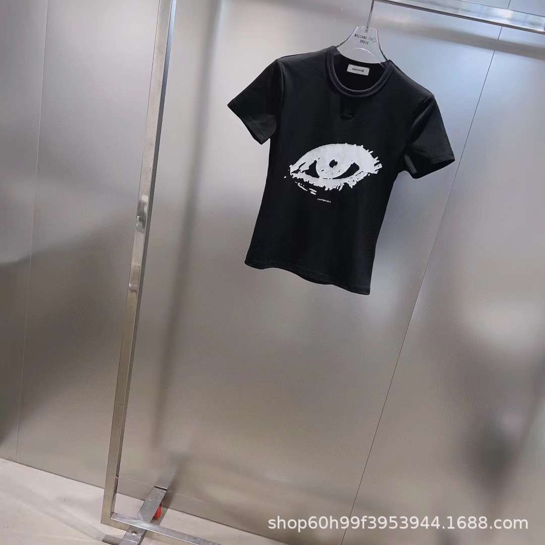24年夏季新款 设计感大眼睛印花 修身显瘦圆领短袖t恤-阿里巴巴