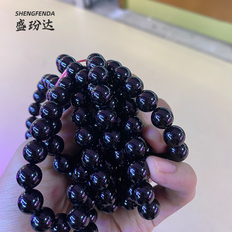 盛玢达 天然黑碧玺手链 时尚老矿黑色彩碧玺女手串 直播厂家直销