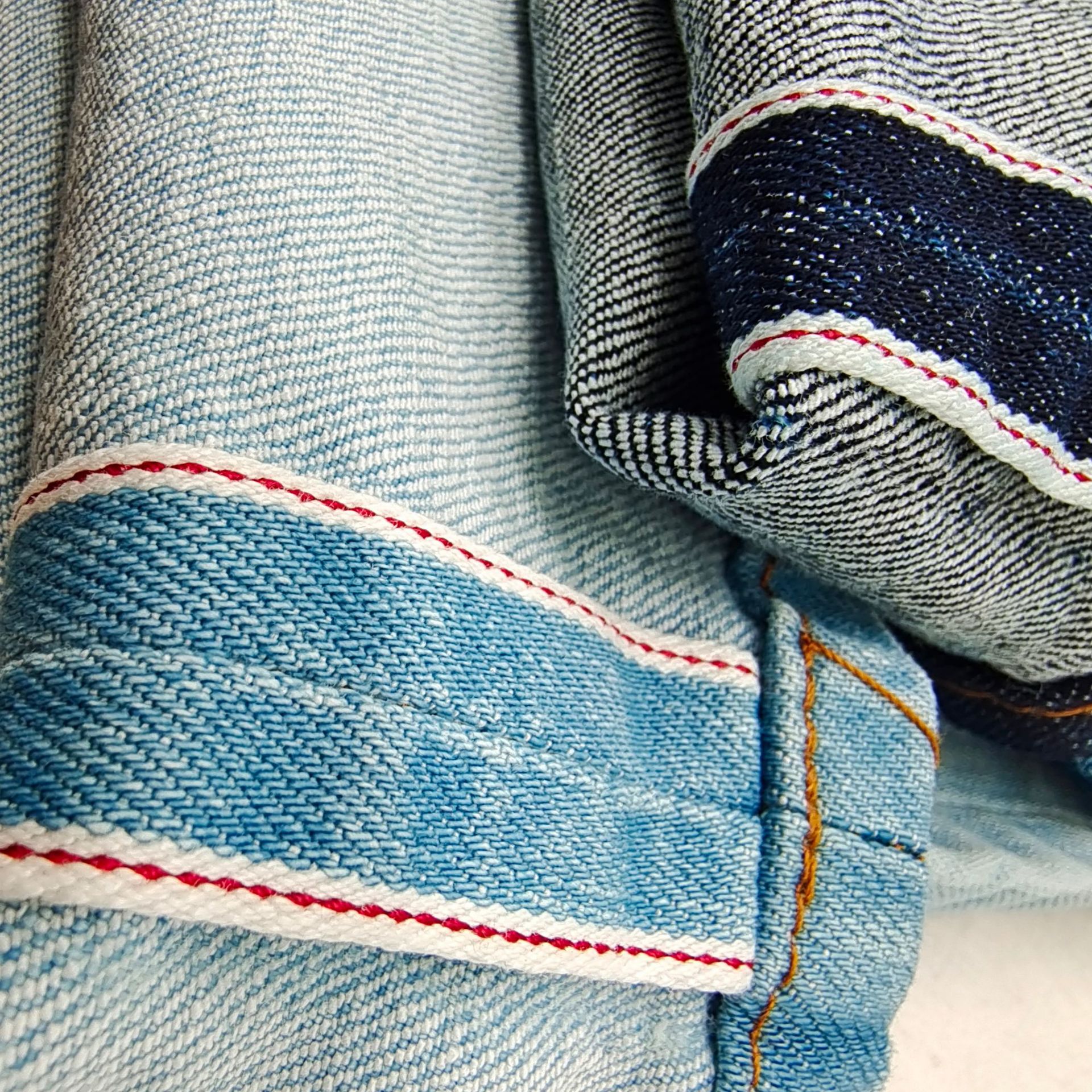 10支红边牛仔布12.5盎司赤耳丹宁牛仔布料窄幅时装牛仔面料