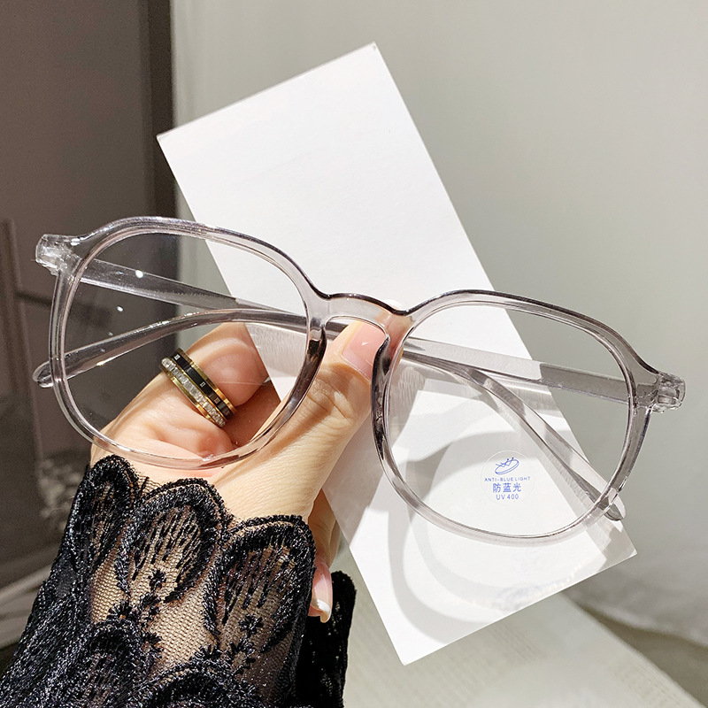Tr New Anti Blue-Ray Glasses Frame Internet Celebrity Plain to Make Big Face Thin-Looked Plain Glasses Trendy round Frame Myopia Finished Glasses