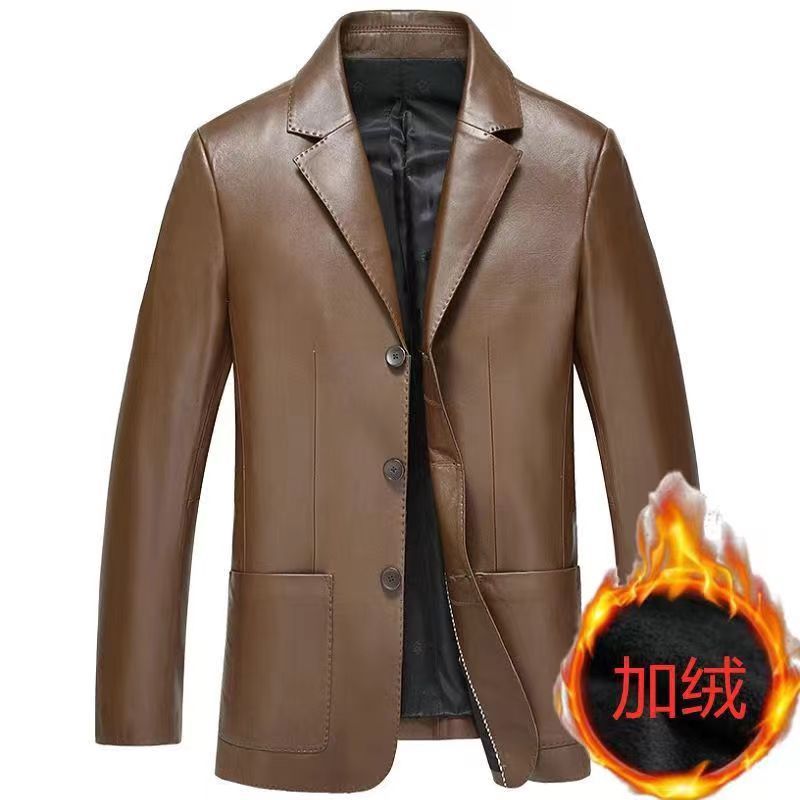 2021 New Sheepskin Leather Coat Men's Leather Short Coat Suit Soft Leather Jacket Autumn and Winter Fleece-Lined Trendy Suit