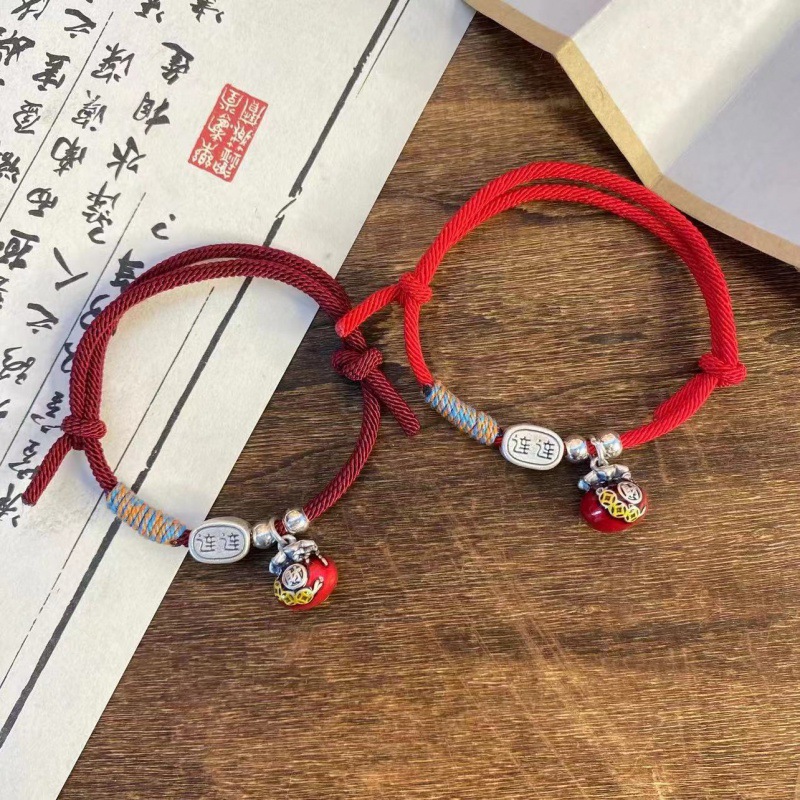 新款纯银足银s999福袋好运连连手链手工编绳手绳情侣男女手饰礼物