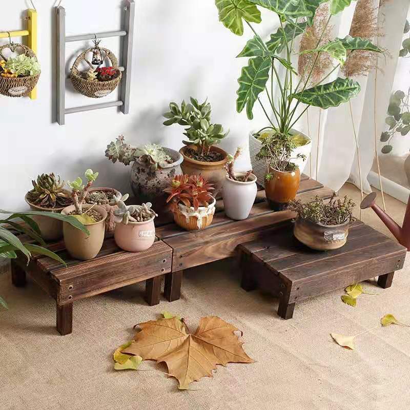 Customized Outdoor Wooden Multi-Layer Floor Flower Stand Indoor Balcony Succulent Green Radish Rack Step-by-Step Wooden Shelf
