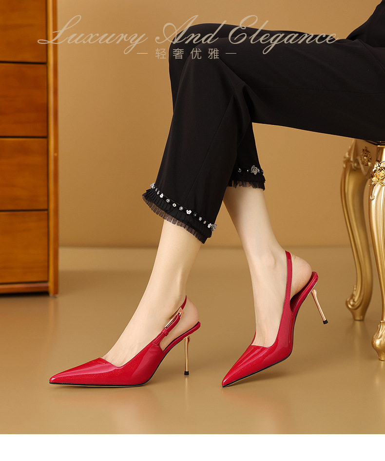 名媛正装宴会辣妈高跟鞋夏季新款鞋子尖头细跟包头后空金属凉鞋女