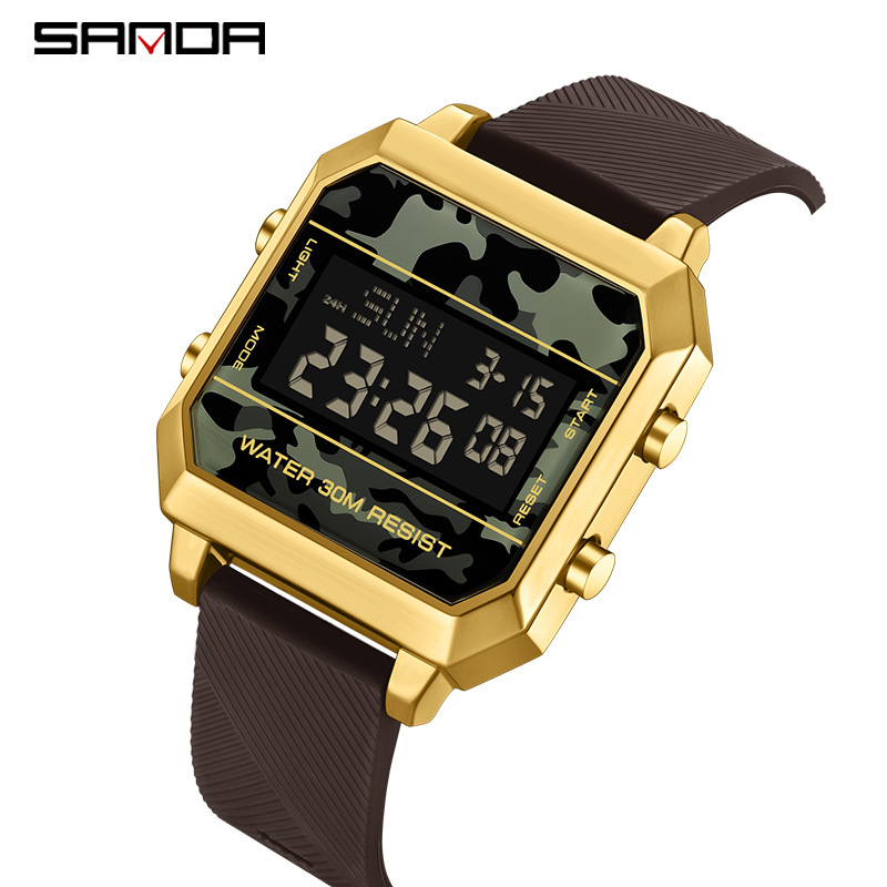 sanda多功能男学生军迷运动手表防水计时秒表男士电子表一件批发