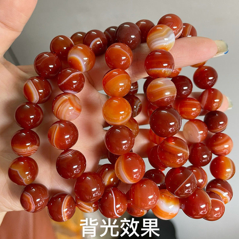 Natural Twining Line Agate Bracelet Couple Men and Women Beads String Silk Red Stripes Agate Bracelet