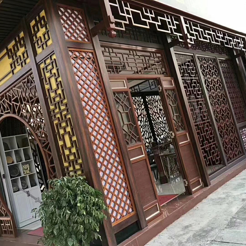 工厂供应复古雕花氟碳装饰铝窗花 仿古建筑门头铝合金铝花格挂落