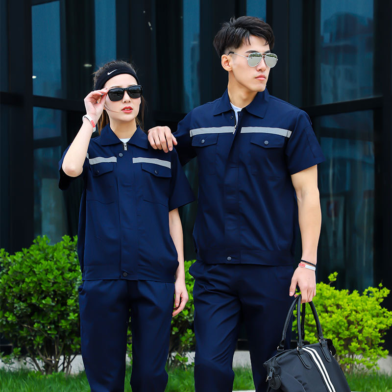 Summer Long-Sleeve Short-Sleeved Overalls Suit Men's China Railway Construction Site Factory Workshop Reflective Stripe Labor Protection Clothing Work Clothes