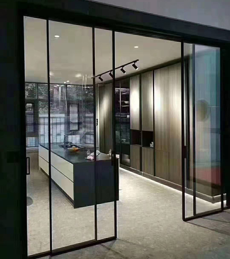 极窄推拉门定制钛镁铝合金三联动吊轨玻璃移门阳台厨房推拉隔断门