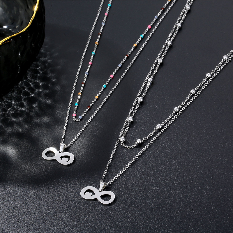 Europe and America Cross Border Ornament Creative Stainless Steel Geometric Drip Pendant Neck Accessories Simple and Short Double-Layer Clavicle Necklace