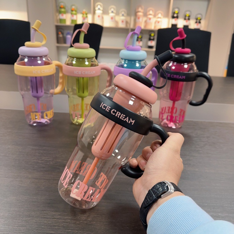 New Wholesale Good-looking Summer Plastic Cup Milky Tea Cup Lucky Belly Cup Cute Wind Belt Straw Water Bottle